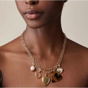 J. Crew Heart Charm Necklace Classic Hearts Pearls, Crystals Cute NWT